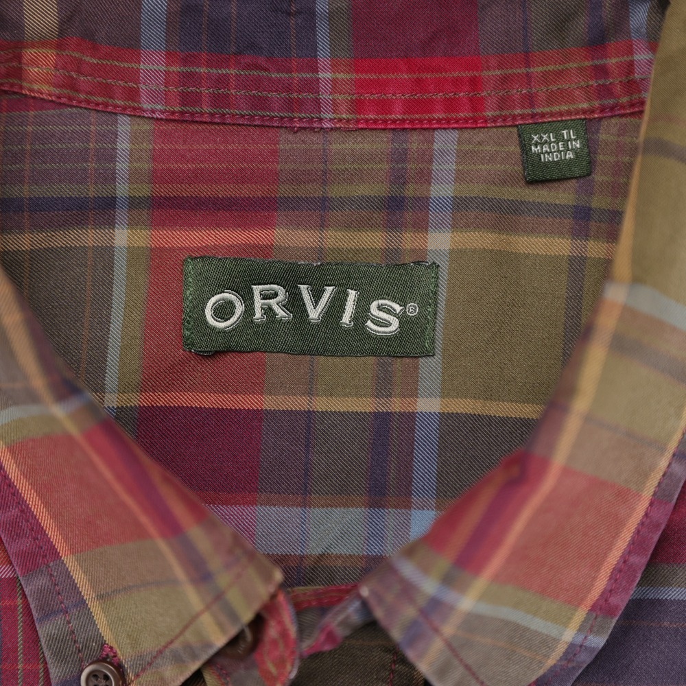 Orvis Signature Twill Mens XXL Tall Plaid Button Down Shirt Red Green Cotton - Picture 3 of 8